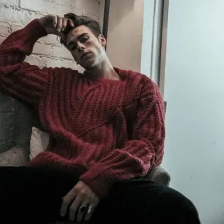 🌐 c52e37b9 hombre, suéter, retrato, moda, modelo, estilo, casual, rojo telegram sticker