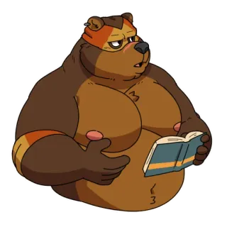 😠 42633e12 urso, desenho animado, animal, mamífero, personagem, livro, leitura telegram sticker