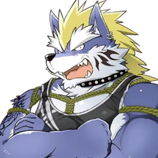 😤 229a6778 兽人, 拟人, 狼, 肌肉, 项圈, 动物 telegram sticker