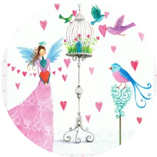 🌱 2ee54052 malaikat, burung, sangkar burung, hati, cinta, unik, ilustrasi, dekoratif, imut whatsapp sticker