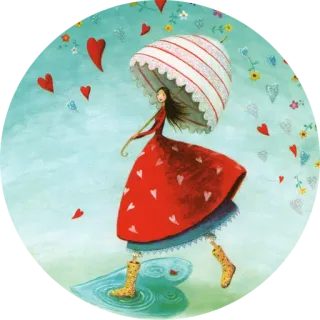 ❤ 3645b458 hati, payung, wanita, cinta, hujan, bunga, gaun merah, ilustrasi whatsapp sticker