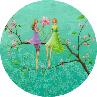 🌾 7f561237 wanita, pohon, bunga, teman, musim semi, seni whatsapp sticker