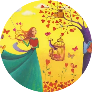 🍁 d9f7a706 gadis, hati, cinta, pohon, burung, kupu-kupu, burung hantu, alam, unik whatsapp sticker