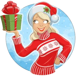 🎁 51176a63 weihnachten, frau, geschenk, präsent, urlaub, feier, winter telegram sticker