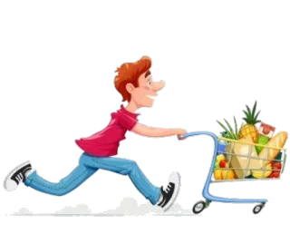 🏃 a336e6c9 Einkaufen, Lebensmittel, Cartoon, Mann, Einkaufswagen, Essen telegram sticker