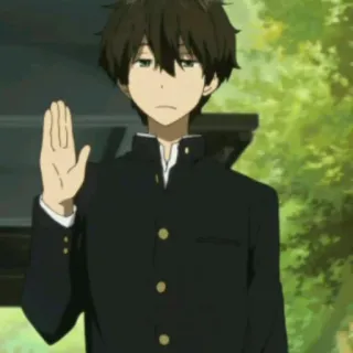 🥑 3d18885b Anime, Personagem, Menino, Uniforme escolar, Gesto de mão whatsapp sticker