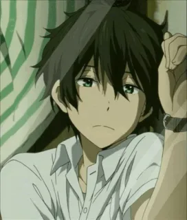 😕 06aa68a5 アニメ, 男の子, 緑色の目, 黒髪, ポートレート telegram sticker