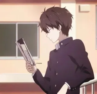 📜 5a3b810f Anime, Anak laki-laki, Membaca, Seragam telegram sticker