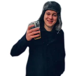 🍻 d29eb1f7 남자, 맥주, 모자, 겨울, 웃는 telegram sticker