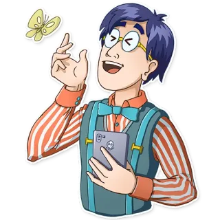 😆 583f7d44 사람, 나비, 만화, 남자, 안경, 스마트폰 telegram sticker