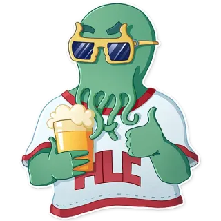 👍 a03d78da ALE 맥주, 알코올, 에일, 문어, 만화, 선글라스 telegram sticker