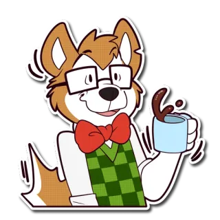 ☕ 0f0c31fb antropomorfo, cane, caffè, cartone animato, adesivo, occhiali, bevanda telegram sticker