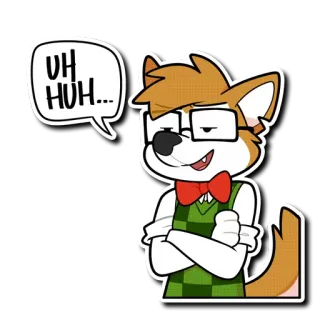 😏 57a9e478 UH HUH... cartone animato, cane, occhiali, nerd, smargiasso, papillon, furry telegram sticker