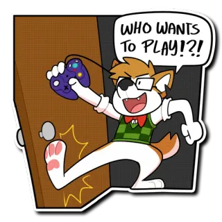 🎮 bc28d7b5 WHO WANTS TO PLAY!?! cartone animato, gioco, giocare, divertimento, cane, antropomorfo telegram sticker