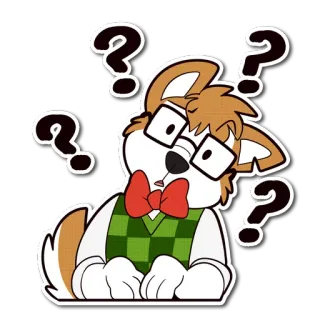 ❓ edee0950 cartone animato, cane, punti interrogativi, nerd, occhiali, papillon, pensando, confuso telegram sticker