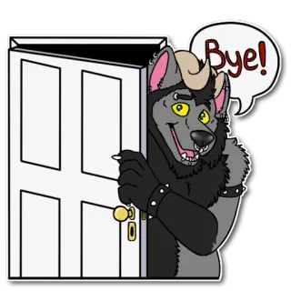 ✌ 4449b521 Bye! kreskówka, zwierzę, futrzak, drzwi, pożegnanie, pa, odjazd, powitanie telegram sticker