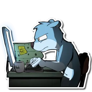 😤 8772802c животное, мультфильм, компьютер, стол, пушистый, набор текста, медведь whatsapp sticker