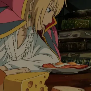 🗝 6b41e34e Howl Howl's Moving Castle Anime, Makanan, Sarapan, Studio Ghibli, Karakter, Animasi telegram sticker