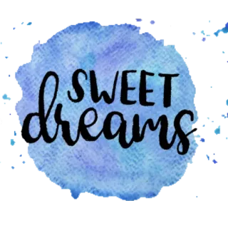 😚 2858d599 SWEET dreams 甜美, 梦想, 晚安, 问候, 水彩, 蓝色 telegram sticker