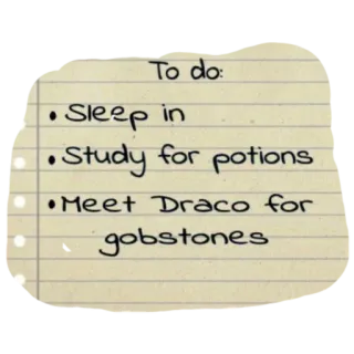 🤩 6d139fbe Draco Harry Potter To do:
• Sleep in
• Study for potions
• Meet Draco for
gobstones To-Do-Liste, Harry Potter, Draco, Zaubertränke, Klickerkugeln telegram sticker