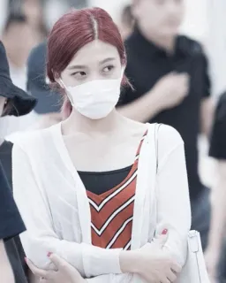 🥀 e757bada woman, mask, fashion, airport, celebrity, red hair, kpop telegram sticker