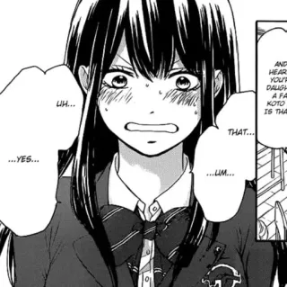 🖤 12c158f3 …YES... UH... THAT... …UM...AND HEAR YOU'RE DAUGH A FA KOTO IS THA อนิเมะ, มังงะ, ชุดนักเรียน, บทสนทนา, หน้าแดง telegram sticker