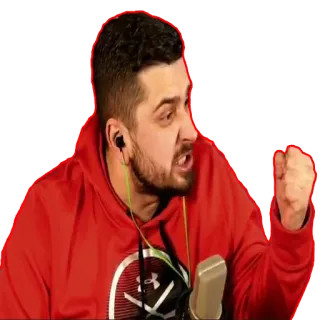 😡 5ab38057 đàn ông, giận dữ, la hét, người, tai nghe, áo hoodie đỏ telegram sticker