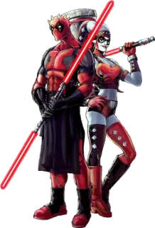 😈 fd365612 Deadpool Star Wars Deadpool, Harley Quinn, Star Wars, Crossover, Sable láser, Fan art, Superhéroe, Villano telegram sticker