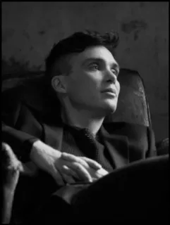 ◾ 3d9bbda5 Thomas Shelby Peaky Blinders 基利安·墨菲, 浴血黑帮, 托马斯·谢尔比, 演员, 肖像, 黑白, 男人 telegram sticker