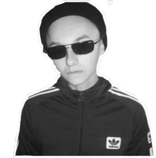 🤓 fa310179 Persona, Gafas de sol, Sombrero, Adidas, Blanco y negro, Chaqueta telegram sticker