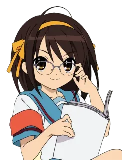 👓 fb95bd9f Haruhi Suzumiya The Melancholy of Haruhi Suzumiya 凉宫春日, 动漫, 角色, 女孩, 眼镜, 书 telegram sticker