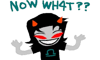 ♎ 247733fc NOW WHAT?? rogi, szara skóra, czerwone oczy, pytanie, kreskówka, demon telegram sticker