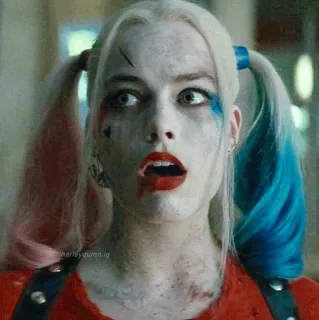 😧 061ce77e Harley Quinn Harley Quinn, DC Comics, penjahat, makeup, Margot Robbie, karakter telegram sticker