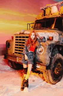 💫 2800a386 woman, truck, posing, outdoors, desert, fashion whatsapp sticker