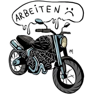 😖 45f9e06b ARBEITEN :( motorcycle, sad, cobweb, work whatsapp sticker