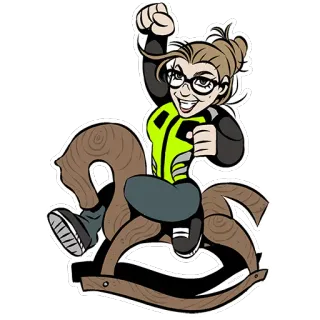 🅰️ cd3c2246 rocking horse, toy, person, girl, glasses, cartoon whatsapp sticker
