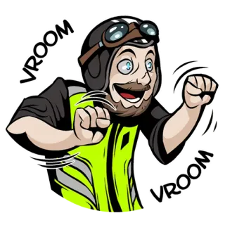 💪 d7a9c7c2 VROOM VROOM helmet, goggles, driving, vroom, motorcycle, race whatsapp sticker