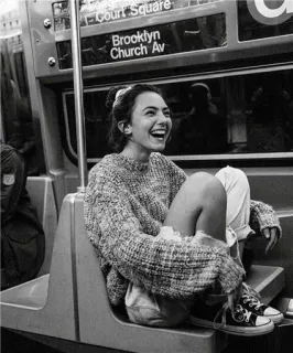 😂 0ce019bd Court Square Brooklyn Church Av woman, subway, Brooklyn, grayscale, portrait, train, transit telegram sticker