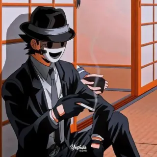 🚑 f1a9e335 Sniper Mask High-Rise Invasion anime, sniper mask, high-rise invasion, smoking, masked character, manga, character telegram sticker