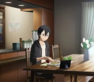 🍝 fc0709ed Kirito Sword Art Online Anime, Sword Art Online, Kirito, Comiendo, Mesa, Cocina whatsapp sticker