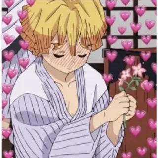 🌷 cb8a5464 Zenitsu Agatsuma Demon Slayer アニメ, ハート, かわいい, 照れる, 善逸, 鬼滅の刃 telegram sticker