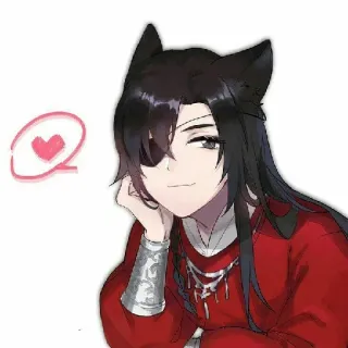 ❤️ 018a359d Anime, Kocie uszy, Czerwony, Serce, Naklejka telegram sticker