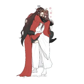 🥰 44739e00 przytulanie, kreskówka, uczucie, postacie, objęcie, czerwone ubrania, białe ubrania telegram sticker