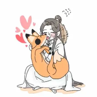 👅 5c220e5a lis, kreskówka, przytulanie, serca, anime, ilustracja telegram sticker