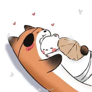 🤗 62fc66c1 寄生生公子 Kreskówka, Słodkie, Zwierzęta, Lis, Niedźwiedź, Przytulanie telegram sticker