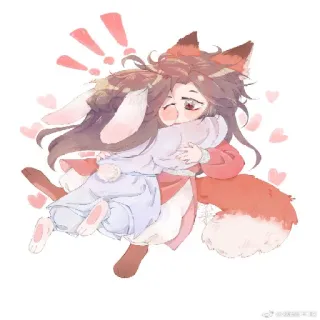 😘 90873004 królik, lis, chibi, przytulanie, słodki, anime, kreskówka telegram sticker