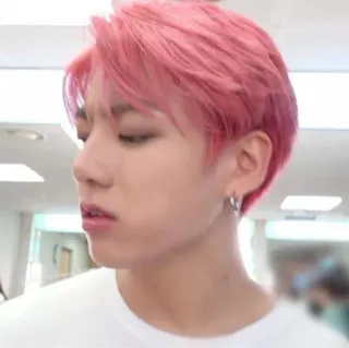 🐰 49587f7e Jungkook kpop, corea, ídolo, cantante, pelo rosa, pendientes telegram sticker