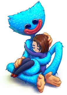 👩‍❤️‍👨 018d81ef Huggy Wuggy Poppy Playtime jeu vidéo, monstre, horreur, câlin, fourrure bleue, dessin animé telegram sticker
