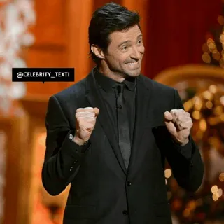 😁 71286044 Hugh Jackman @CELEBRITY_TEXTI acteur, célébrité, homme, costume, souriant telegram sticker