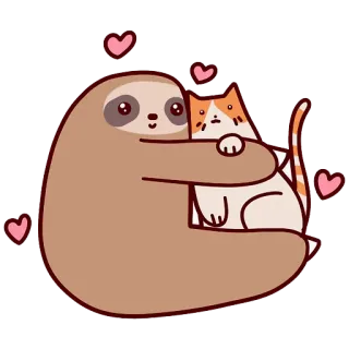 ❤️ 16f85a55 leniwiec, kot, słodki, przytulanie, serca, zwierzęta telegram sticker